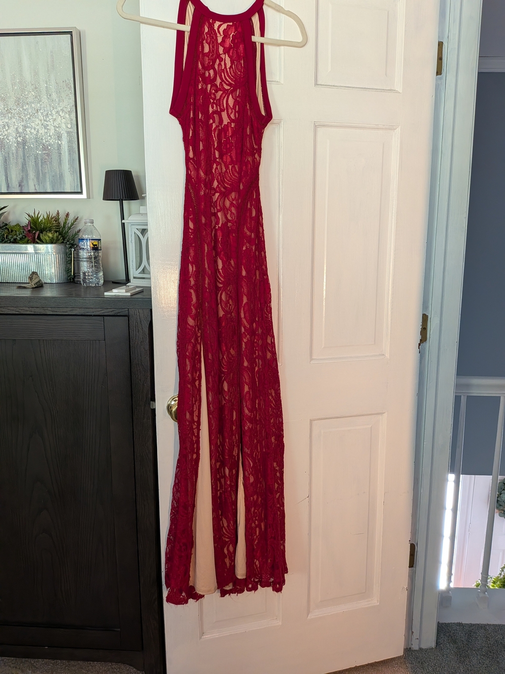 Guess Red Lace Halter Gown